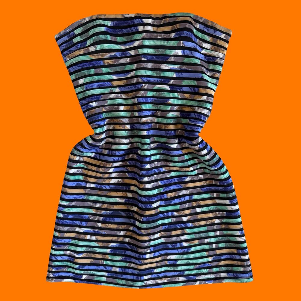 00's vintage silk striped strapless y2k bodycon dress Size 12 bcbg maxazria